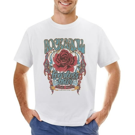 Fearless Music Tour. Rock and Roll Rockstar Rose Flower Graphic Men’s Graphic T-shirt Vintage Short Sleeve Sport Tee White L