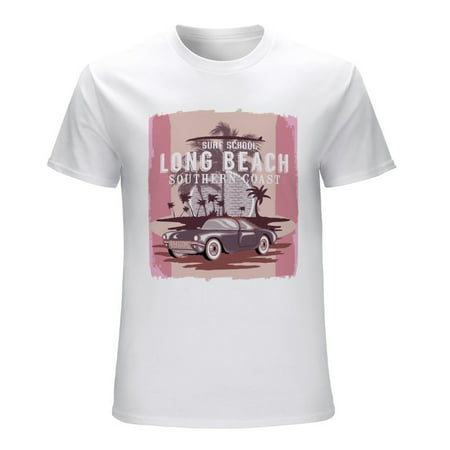 Long Beach Southern Coast Men’s Graphic T-shirt Vintage Short Sleeve Sport Tee White L