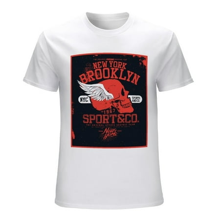 Brooklyn Skull Graphic Men’s Graphic T-shirt Vintage Short Sleeve Sport Tee White L