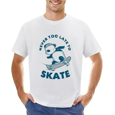 Never Too Late to Skate Panda Men’s Graphic T-shirt Vintage Short Sleeve Sport Tee White L
