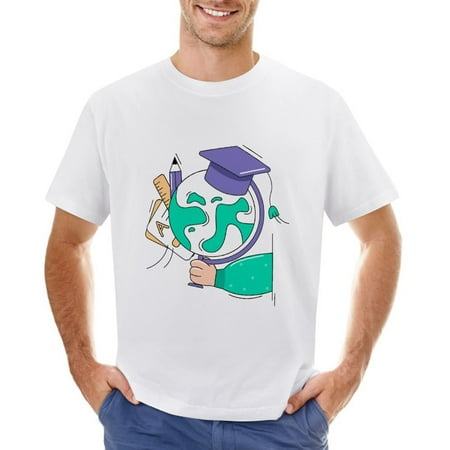 School Men’s Graphic T-shirt Vintage Short Sleeve Sport Tee White L
