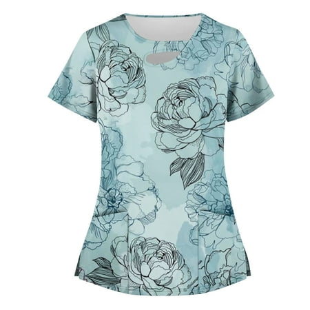 GDfun Summer Tops 5588 Women S Top Stretchy Fashion Print Work with Pocket Short Sleeve T-shirt