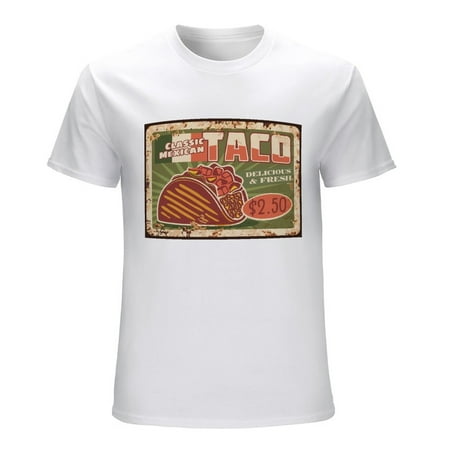 TACO Men’s Graphic T-shirt Vintage Short Sleeve Sport Tee White L