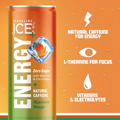 Sparkling Ice +ENERGY Maximum Mango Sparkling Water. Energy Drinks with Vitamins & Electrolytes  Zero Sugar  12 Fl Oz Cans (Pack of 12) thumbnail