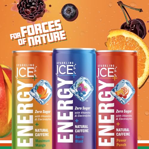 Sparkling Ice +ENERGY Maximum Mango Sparkling Water. Energy Drinks with Vitamins & Electrolytes  Zero Sugar  12 Fl Oz Cans (Pack of 12) thumbnail