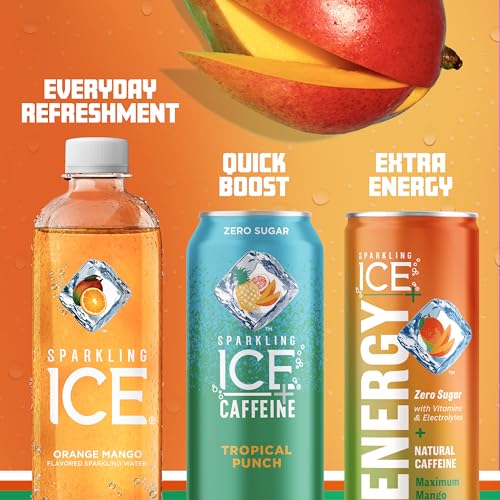 Sparkling Ice +ENERGY Maximum Mango Sparkling Water. Energy Drinks with Vitamins & Electrolytes  Zero Sugar  12 Fl Oz Cans (Pack of 12) thumbnail
