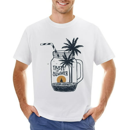 Beach in Cocktail Jar. Taste of Summer Men’s Graphic T-shirt Vintage Short Sleeve Sport Tee White L