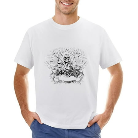 Biker Road Men’s Graphic T-shirt Vintage Short Sleeve Sport Tee White L