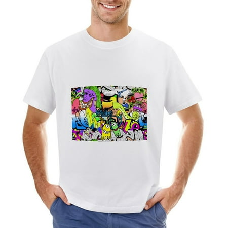 Graffiti Hip Hop Men’s Graphic T-shirt Vintage Short Sleeve Sport Tee White L