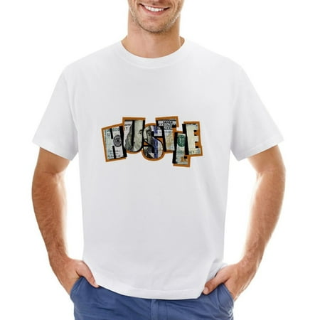 HUSTLE Men’s Graphic T-shirt Vintage Short Sleeve Sport Tee White L