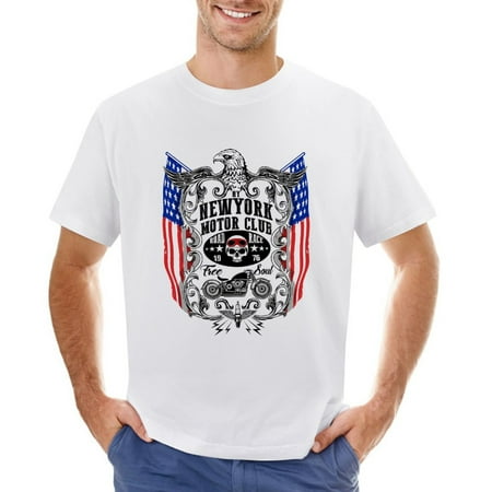 American Eagle Linework Vector Motorcycle Men’s Graphic T-shirt Vintage Short Sleeve Sport Tee White L