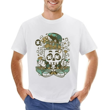Treasure Skull Head Men’s Graphic T-shirt Vintage Short Sleeve Sport Tee White L