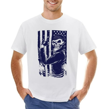 Star Blue Vintage Men’s Graphic T-shirt Vintage Short Sleeve Sport Tee White L