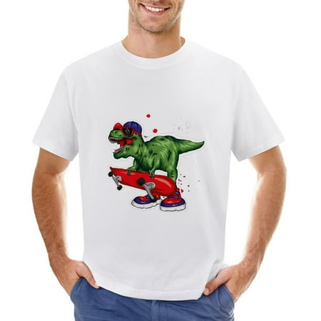 Skate Dinosaur Men’s Graphic T-shirt Vintage Short Sleeve Sport Tee White L
