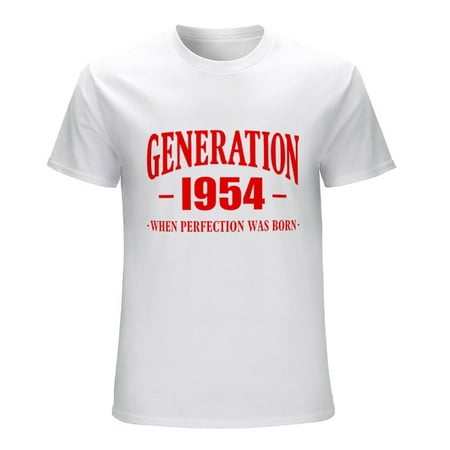 GENERATION WHEN PERFECTION WAS BORN 1954 Men’s Graphic T-shirt Vintage Short Sleeve Sport Tee White L
