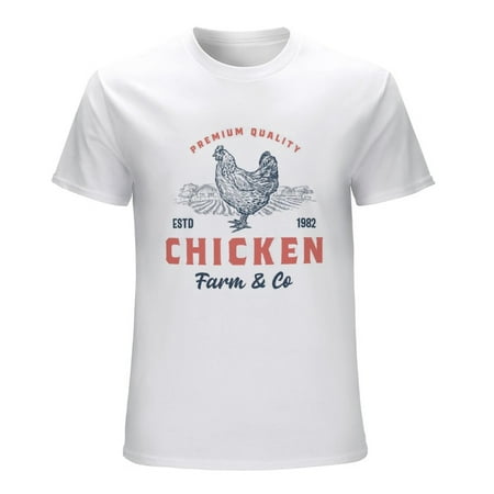 CHICKEN Men’s Graphic T-shirt Vintage Short Sleeve Sport Tee White L