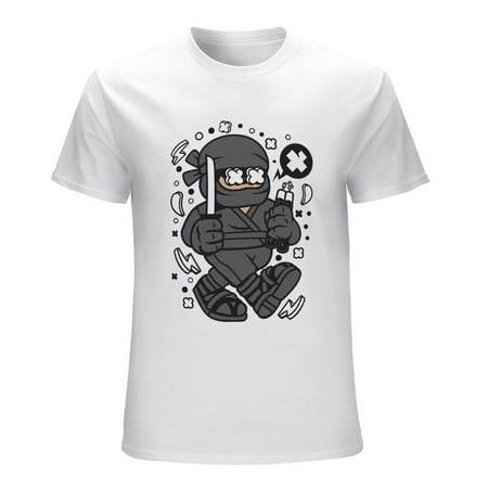 Ninja Kid Men’s Graphic T-shirt Vintage Short Sleeve Sport Tee White L