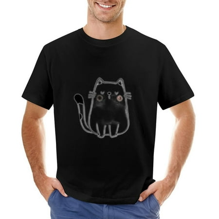 White Cat Smile Men’s Graphic T-shirt Vintage Short Sleeve Sport Tee Black L