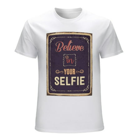 BELIEVE in YOUR SELFIE Men’s Graphic T-shirt Vintage Short Sleeve Sport Tee White L