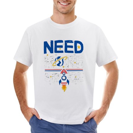 Need More Space Men’s Graphic T-shirt Vintage Short Sleeve Sport Tee White L