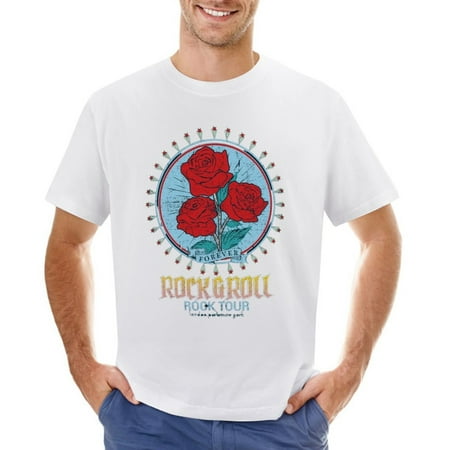 Rose Rock and Roll Flower Rocking Men’s Graphic T-shirt Vintage Short Sleeve Sport Tee White L