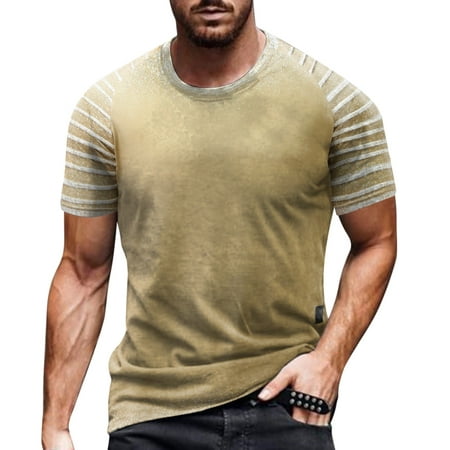 GWAABD Long Tee Shirts Men Spring and Summer Casual Retro Distressed Printed T Shirts Vintage O Neck Short Sleeve Pleated Top