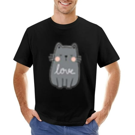 White Black Cat Men’s Graphic T-shirt Vintage Short Sleeve Sport Tee Black L