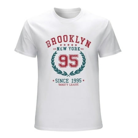Vintage Typography College Varsity Brooklyn New York Slogan Men’s Graphic T-shirt Vintage Short Sleeve Sport Tee White L