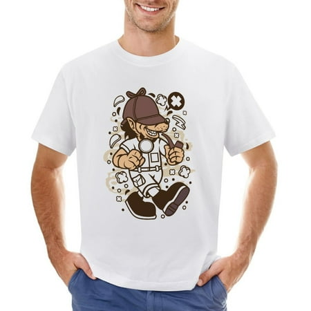 Wolf Detective Men’s Graphic T-shirt Vintage Short Sleeve Sport Tee White L