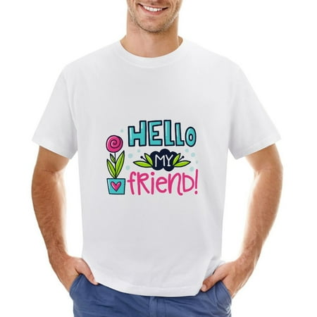 Hello My Friend Men’s Graphic T-shirt Vintage Short Sleeve Sport Tee White-Hello My Friend L