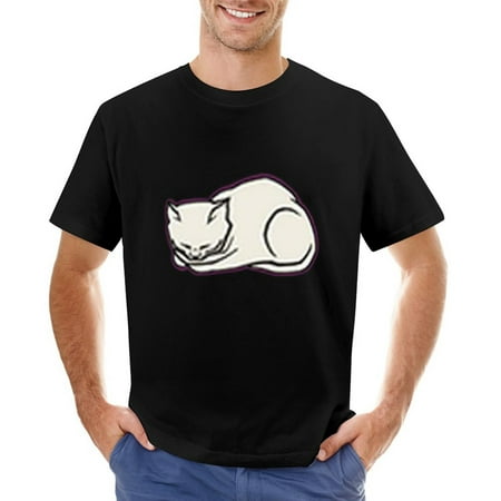 White Cat Men’s Graphic T-shirt Vintage Short Sleeve Sport Tee Black L