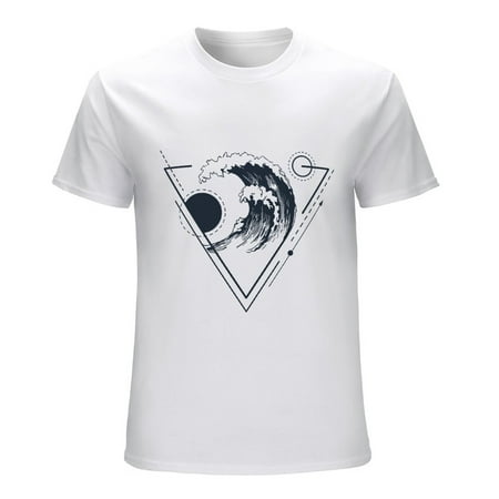 Wave Men’s Graphic T-shirt Vintage Short Sleeve Sport Tee White L