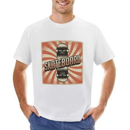 Retro Skater Skateboard Skateboarding Poster Men’s Graphic T-shirt Vintage Short Sleeve Sport Tee White L