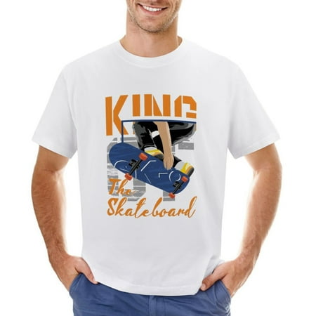 King Skateboard with Skateboarder Men’s Graphic T-shirt Vintage Short Sleeve Sport Tee White L