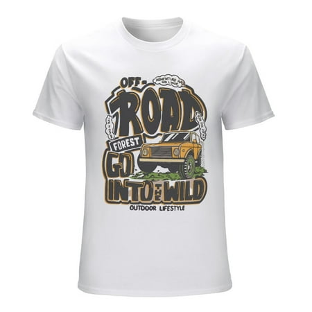 Off Road Adventure in the Forest Men’s Graphic T-shirt Vintage Short Sleeve Sport Tee White L