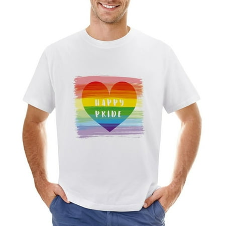 Heart Rainbow Happy Pride Men’s Graphic T-shirt Vintage Short Sleeve Sport Tee White L