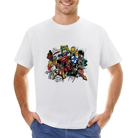 Cartoon Monster Multicolored Men’s Graphic T-shirt Vintage Short Sleeve Sport Tee White L