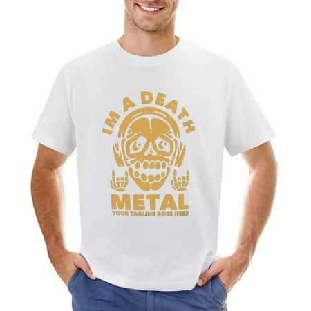 I M a Death Metal with Skull Wearing Headphone Men’s Graphic T-shirt Vintage Short Sleeve Sport Tee White L