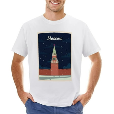 Moscow Men’s Graphic T-shirt Vintage Short Sleeve Sport Tee White L