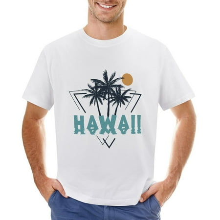 Palms. Hawaii Men’s Graphic T-shirt Vintage Short Sleeve Sport Tee White L