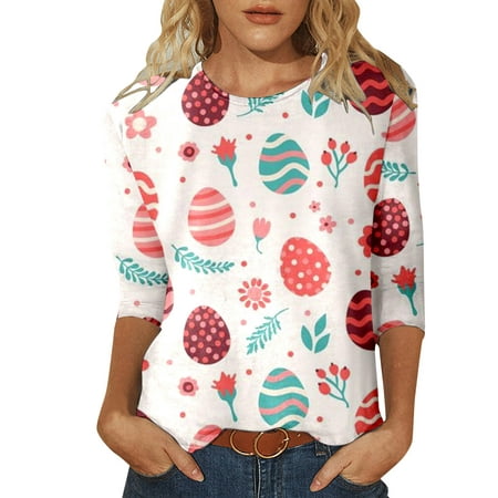 CLZOUD Smart Casual Shirts for Women Pink Women Fashion Three Quarter Sleeve Tops Casual Printed T Shirt Tops S
