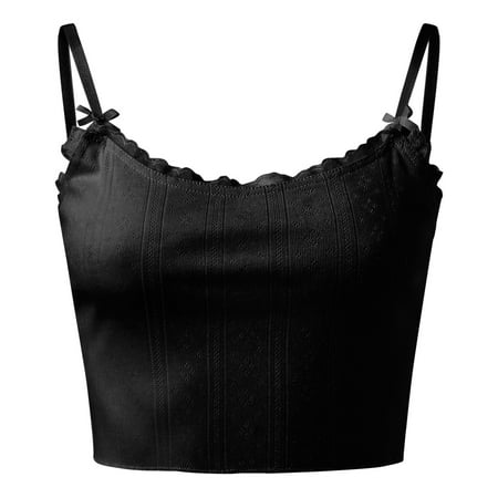 GWAABD Workout Crop Tops Sports Bra Womens Lace Patchwork Spaghetti Strap Crop Cute Slim Fit Tank Tops