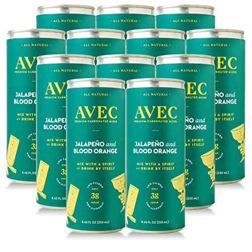 AVEC Jalapeño & Blood Orange Soda & Mixer - 12 Pack, 8.45 Oz | Sweet & Spicy Flavor Sparkling Water Seltzer Cans | Botanical Fresh Juice Cocktail Mix