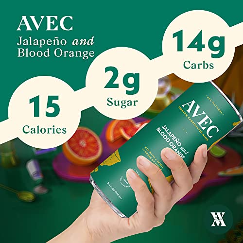AVEC Jalapeño & Blood Orange Soda & Mixer - 12 Pack, 8.45 Oz | Sweet & Spicy Flavor Sparkling Water Seltzer Cans | Botanical Fresh Juice Cocktail Mix thumbnail