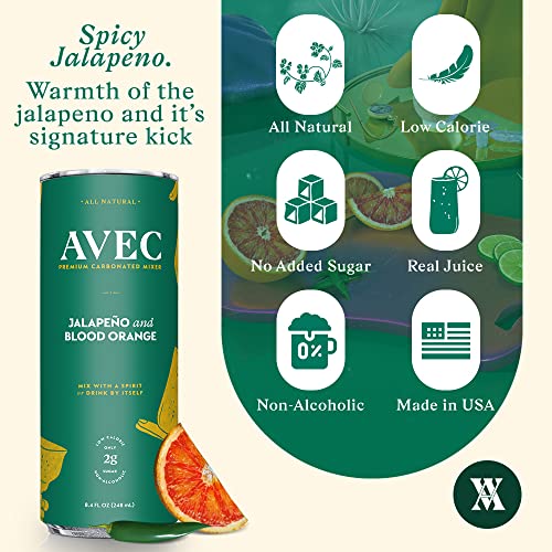 AVEC Jalapeño & Blood Orange Soda & Mixer - 12 Pack, 8.45 Oz | Sweet & Spicy Flavor Sparkling Water Seltzer Cans | Botanical Fresh Juice Cocktail Mix thumbnail