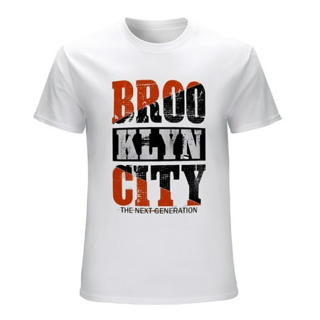 Brooklyn Typography Graphic Design Men’s T-Shirt 100% Cotton Casual Short Sleeve Tops Gift Tee White L