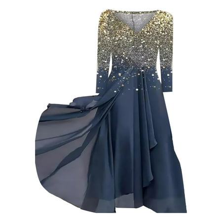 Casual Dress for Women Summer Long Sleeved Fashion Chiffon Stitching Dresses