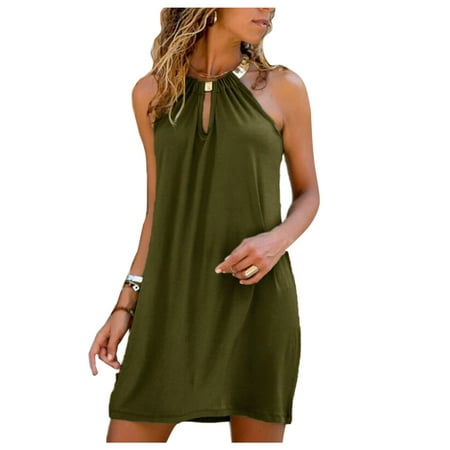 Casual Dress for Women Summer Above Neck Knee Little Beach Sleeveless Dresses