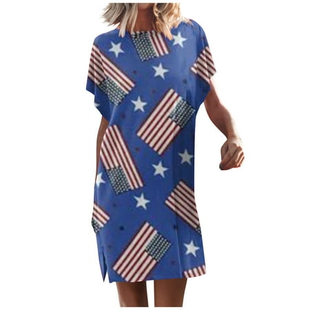 Perfect Summer Gift HIMIWAY Maxi Cheap MIDI Wedding Guest Plus Size Women 6504 Summer Loose Casual Large Size Independence Day V-Neck Sleeveless Dress