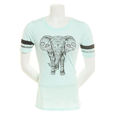 Juniors Elephant Stripe Sleeve Tee XXL, Mint